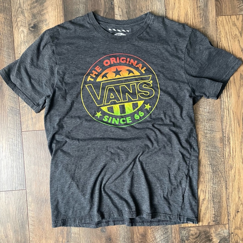 Vans Gray and Red Short Sleeve Tee with Graphic Design